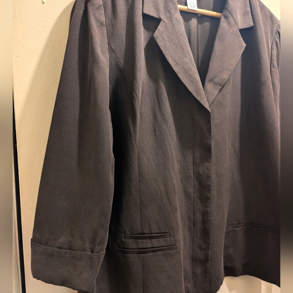 Chico's Brown Silk Linen Blend Blazer Button Front Collar 3/4 Sleeves- 3 (XL/16) - Picture 3 of 16